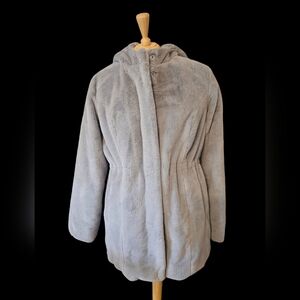 Dennis Basso Faux Fur Gray Hooded Coat